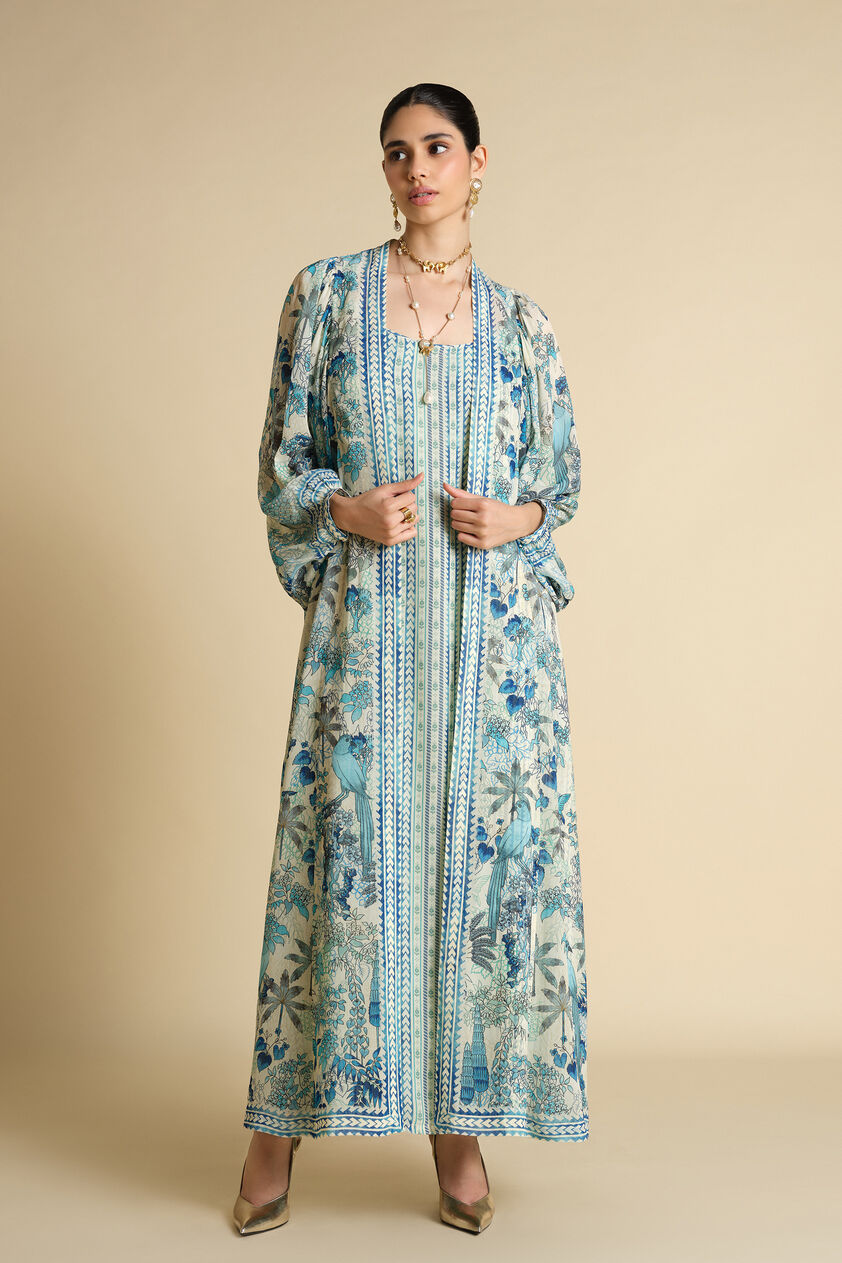 Siham Printed Kaftan - Powder Blue, Blue, image 1